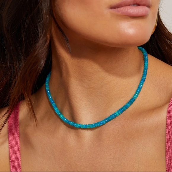 Blue Necklace STUNNING Necklace Ethiopian Paraiba Blue Beaded Fire Opal Necklace - Picture 2 of 9